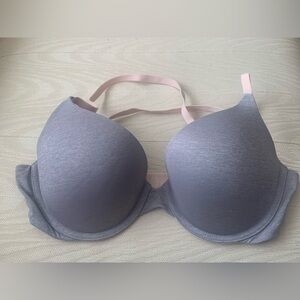Victoria Secret 32D Gray Padded Perfect Coverage Underwire Bra Pink Straps 32 D